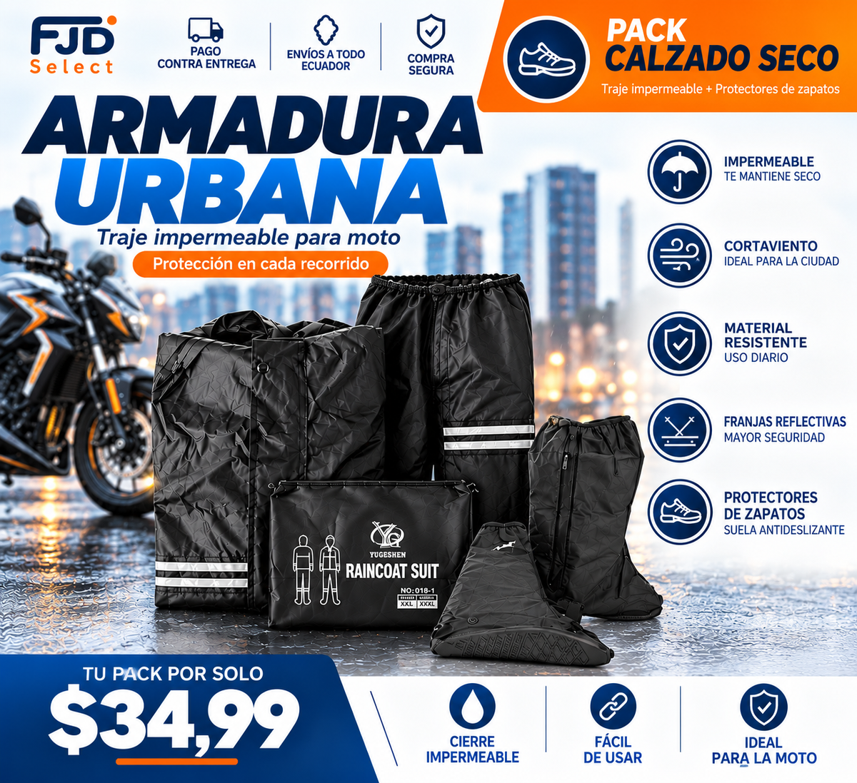 Armadura Urbana | Traje Impermeable para Moto + Accesorio a Elección